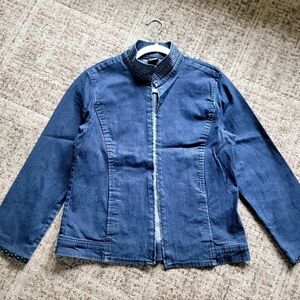 Eileen Fisher Open Front High‎ Collar Soft Denim Jacket Small